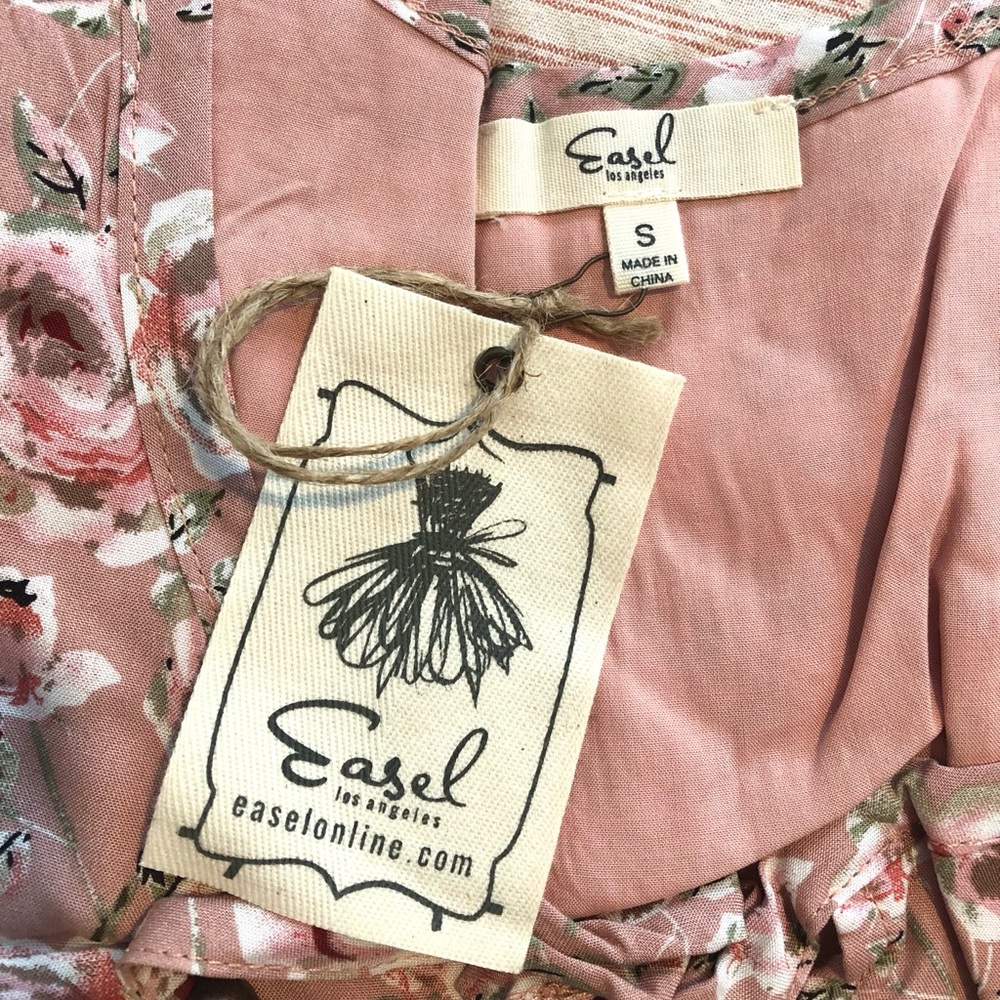 Easel Faded Coral Floral Mix W/Pockets Short Sleeve Babydoll Dress. NWT! Sz S - Picture 7 of 10